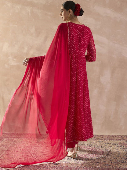 Ethnic Motifs Printed Georgette Anarkali Kurta With Trousers & Dupatta