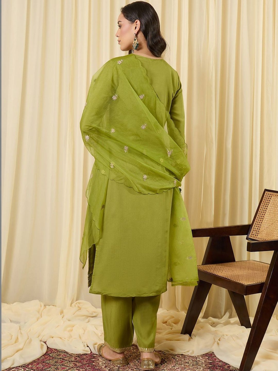Women Ethnic Motifs Embroidered Regular Sequinned Kurta with Trousers & With Dupatta
