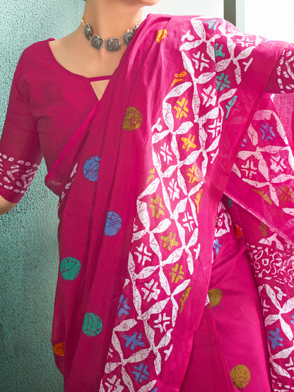 Women's Cotton Pink Printed Designer Saree With Blouse Piece