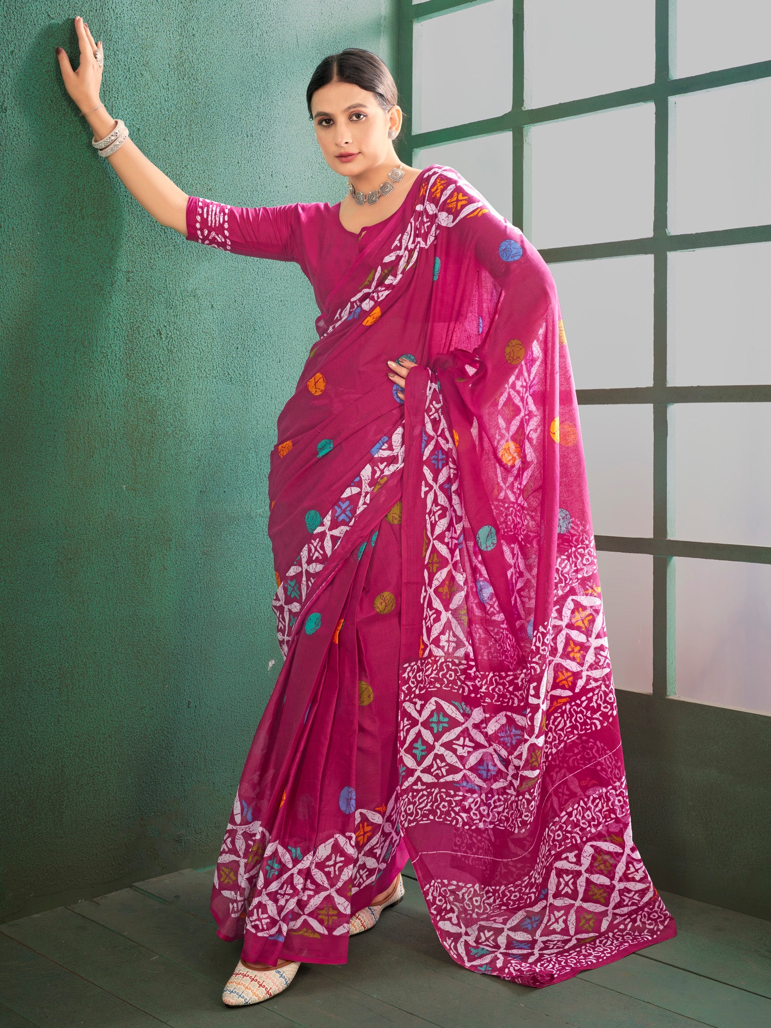 Women's Cotton Pink Printed Designer Saree With Blouse Piece