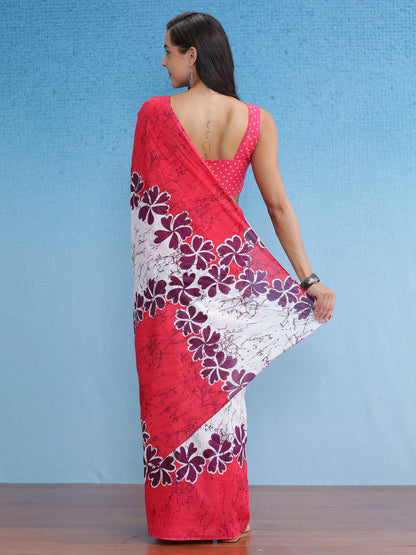 Women's Cotton White Printed Designer Saree With Blouse Piece