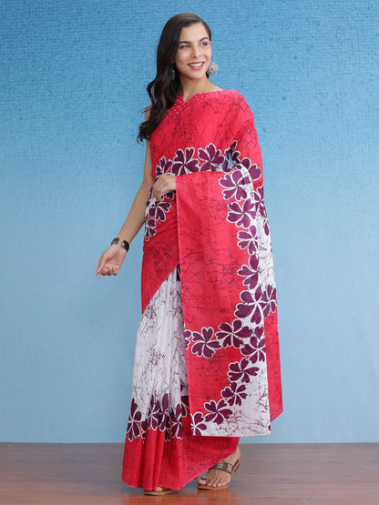 Women's Cotton White Printed Designer Saree With Blouse Piece