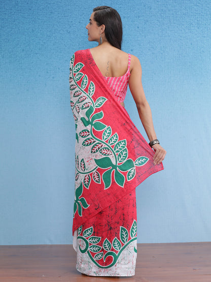 Women's Cotton Pink Printed Designer Saree With Blouse Piece