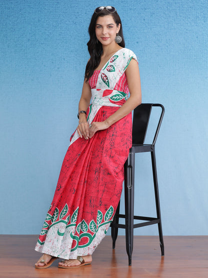 Women's Cotton Pink Printed Designer Saree With Blouse Piece