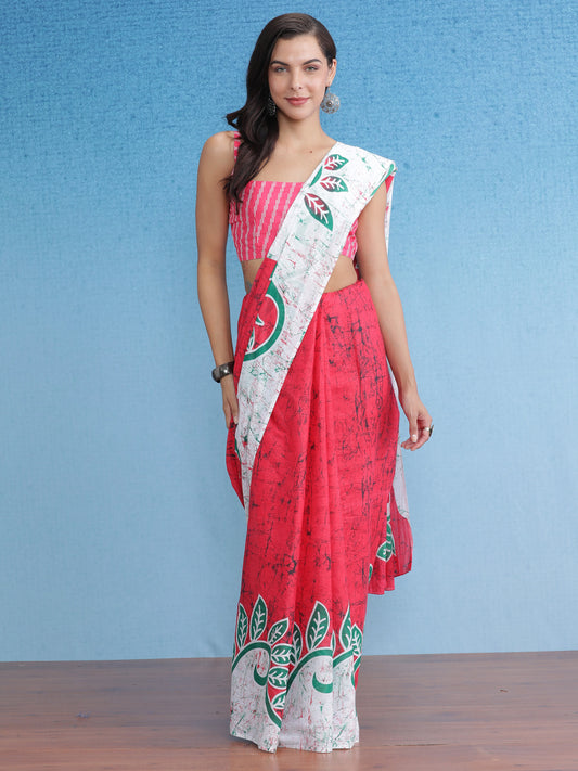 Women's Cotton Pink Printed Designer Saree With Blouse Piece