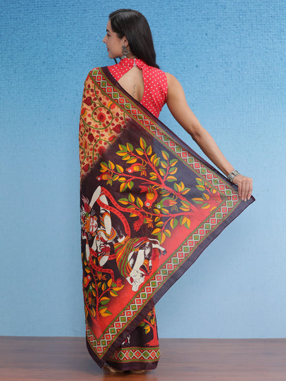Women's Cotton Cream Printed Designer Saree With Blouse Piece