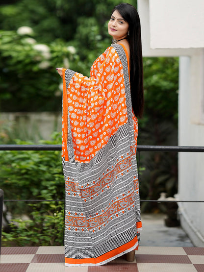 Women's Cotton Black Printed Designer Saree With Blouse Piece