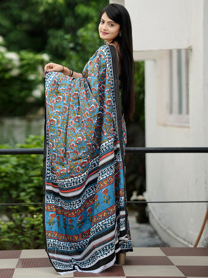 Women's Cotton Mustard Printed Designer Saree With Blouse Piece