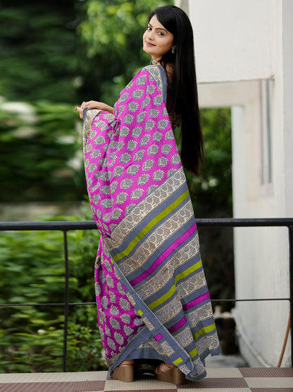 Women's Cotton Beige Printed Designer Saree With Blouse Piece