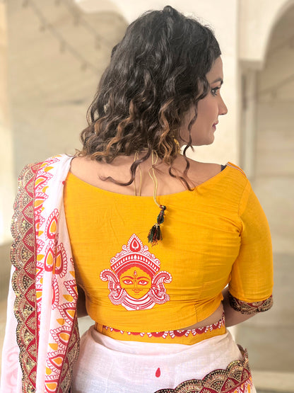 Women's Cotton Yellow Embellished Designer Saree With Blouse Piece
