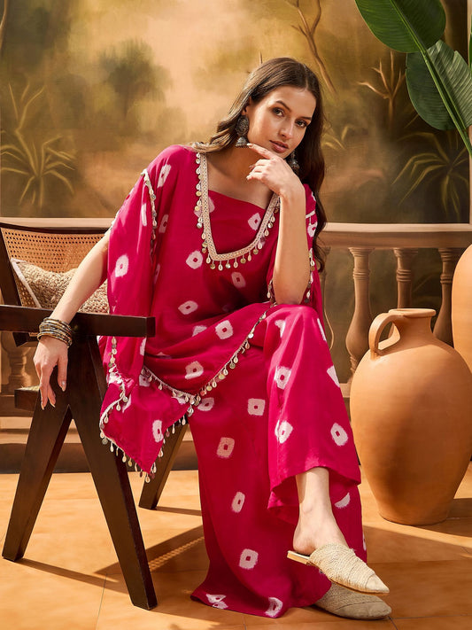 Dhiyona SN Women's Bandhej Printed Kaftan & Tube Top With Sharara