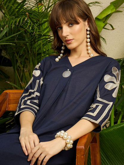 Dhiyona IE Embroidered Pure Cotton V-Neck Top With Trousers