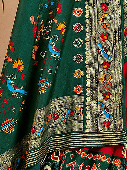 Women's Silk Blend Red Woven Design Designer Saree With Blouse Piece