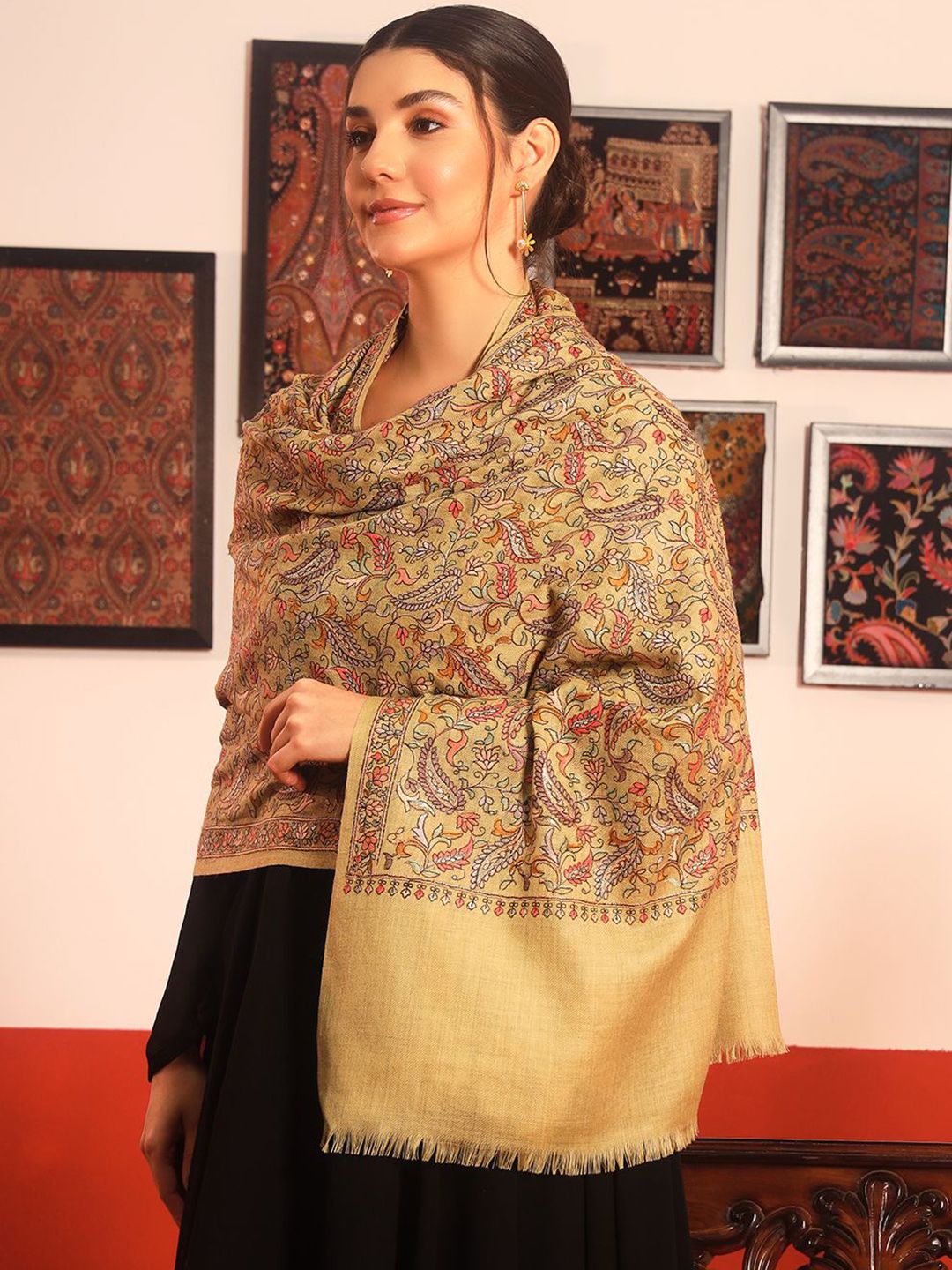 Dhiyona PA Paisley Embroidered Rangrez Pure Wool Shawl