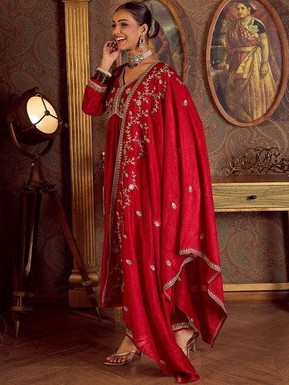 Dhiyona IE Floral Embroidered Empire Kurta with Trousers & Dupatta