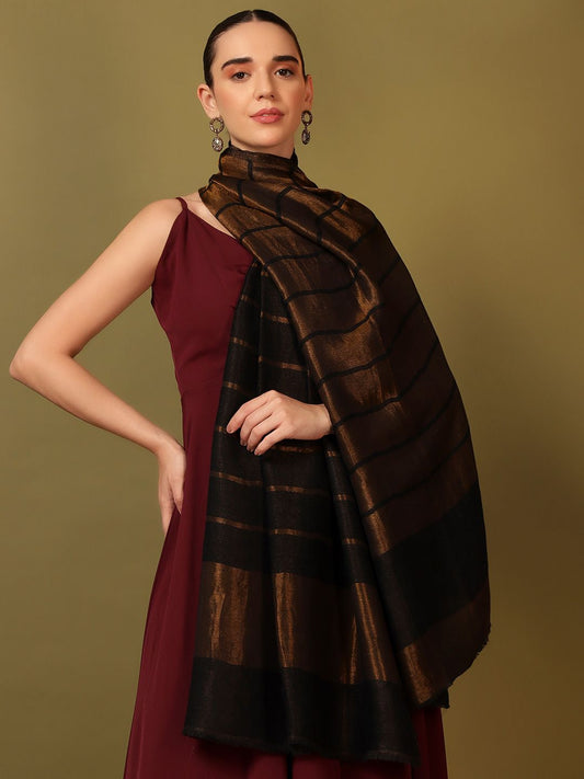 Dhiyona PA Striped Woven Design Woolen Reversible Shawl