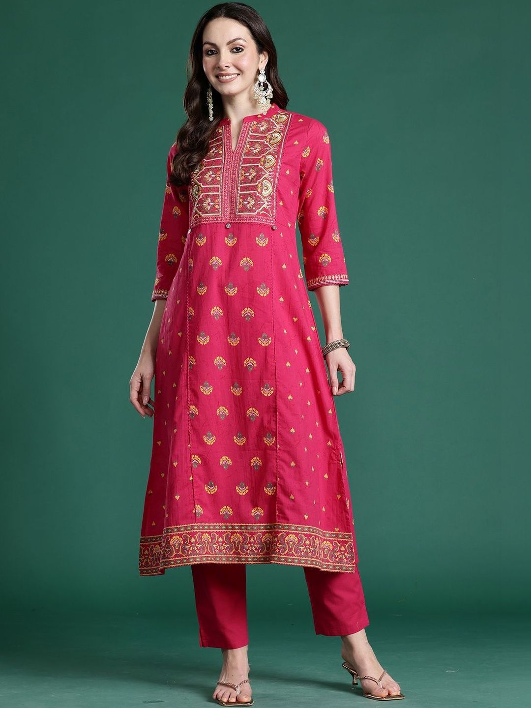 Women Ethnic Motifs Embroidered Regular Thread Work Pure Cotton Kurta with Trousers