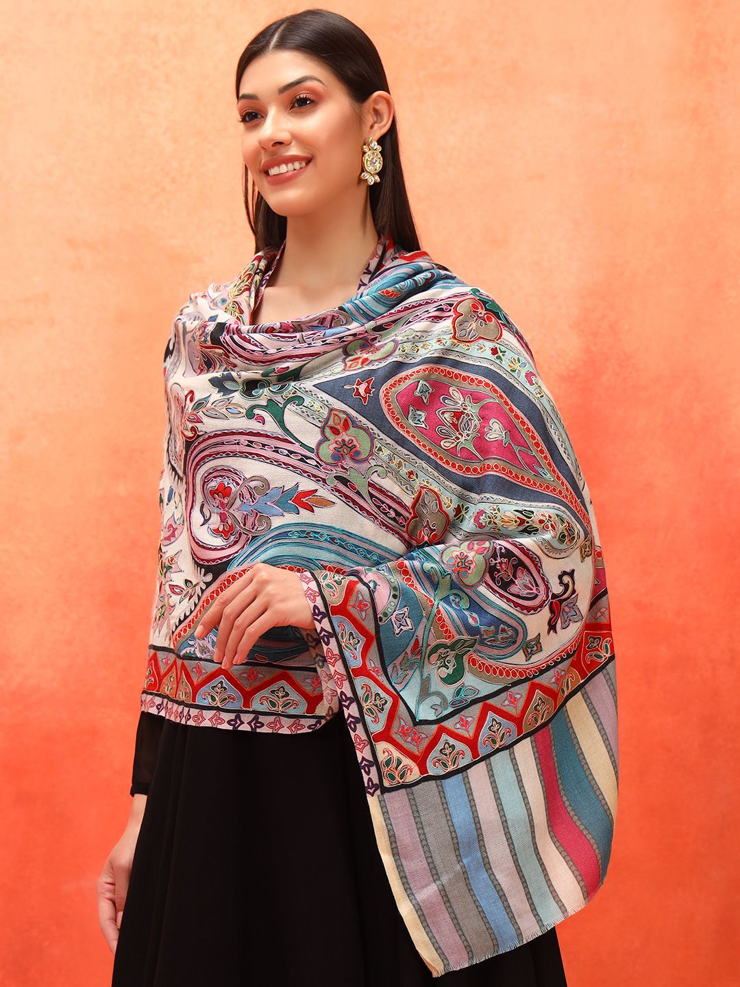 Dhiyona PA Ethnic Motifs Embroidered Shawl