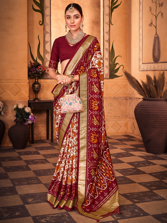 Women's Silk Blend Off White Woven Design Designer Saree With Blouse Piece