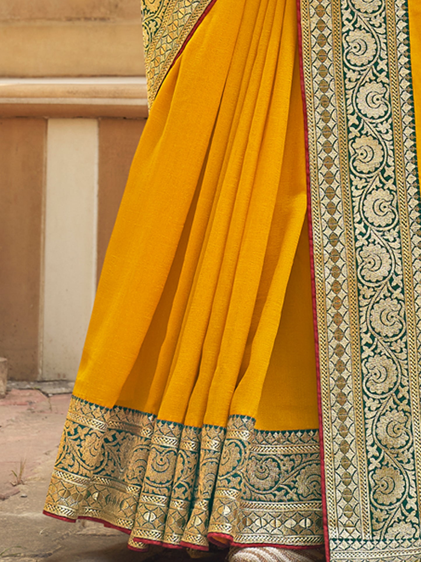 Women's Vichitra Silk Green Woven Design Designer Saree With Blouse Piece