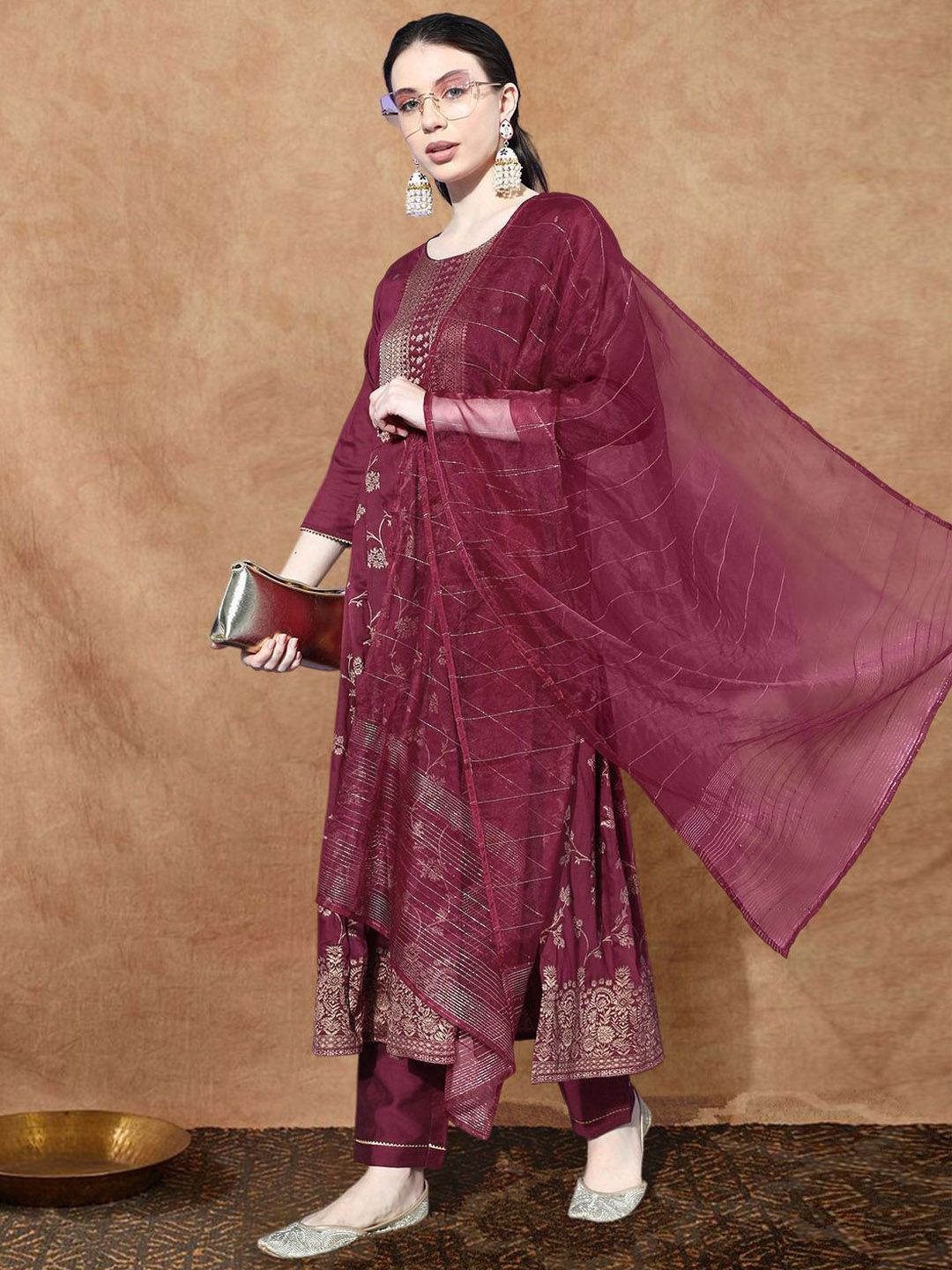 Dhiyona SN Women's Floral Woven Design Kurta with Trouser & Dupatta