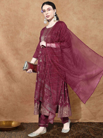 Dhiyona SN Women's Floral Woven Design Kurta with Trouser & Dupatta
