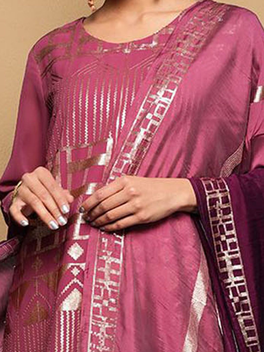 Dhiyona VA Women's Embroidered Regular Sequinned Kurta with Sharara & With Dupatta