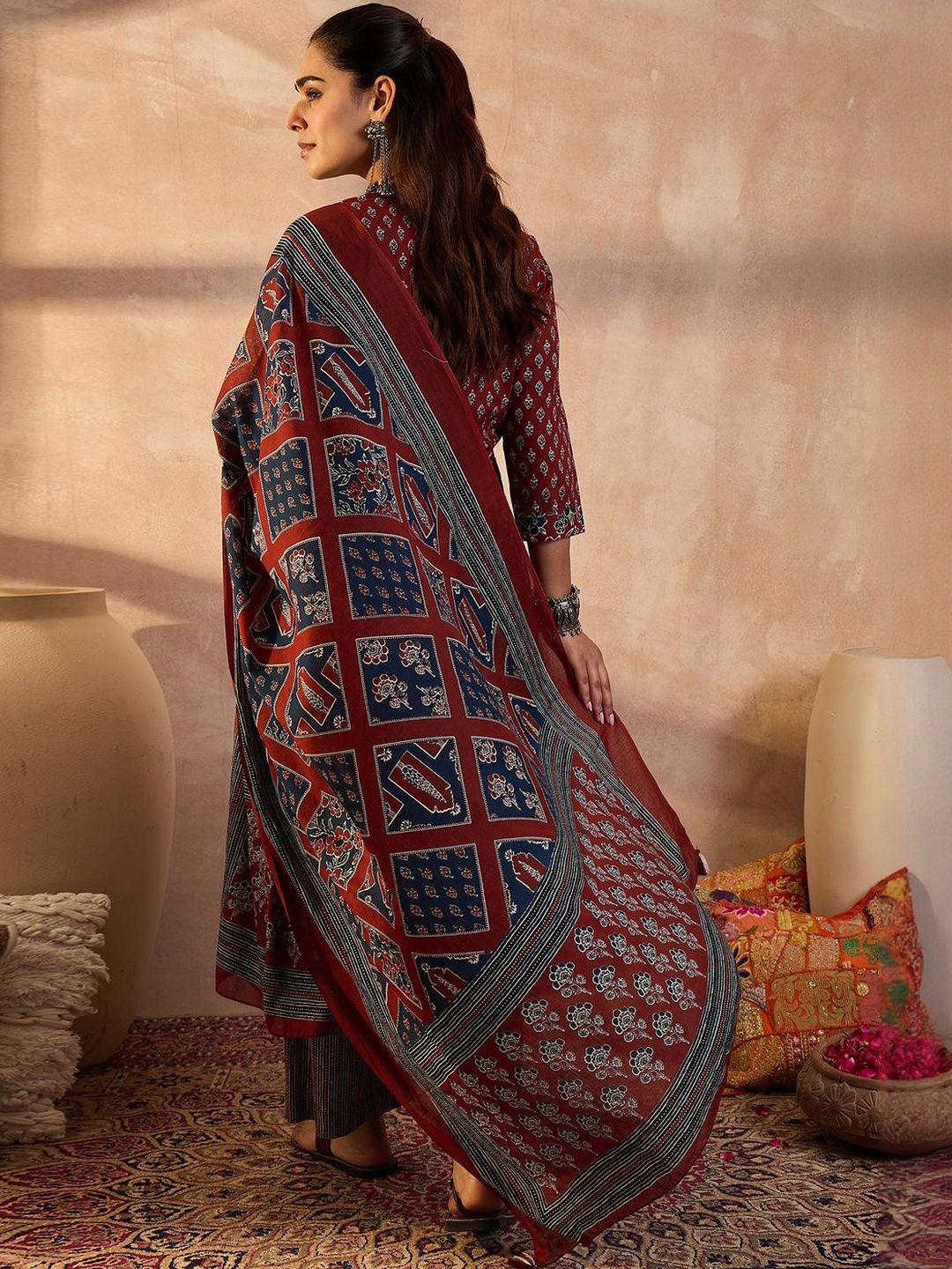 Women Ethnic Motifs Printed Cotton Kurta with Trousers & Dupatta