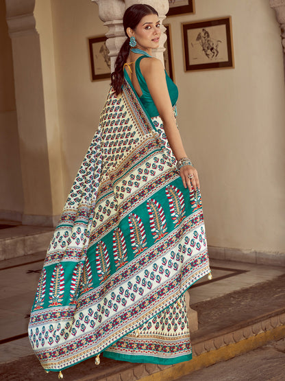 Women's Crepe Blue Printed Designer Saree With Blouse Piece