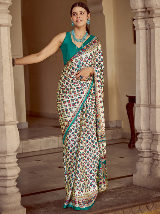 Women's Crepe Blue Printed Designer Saree With Blouse Piece