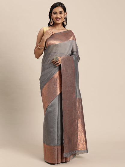 Dhiyona GR Women's Monalisa Mouse Grey Silk Blend Saree