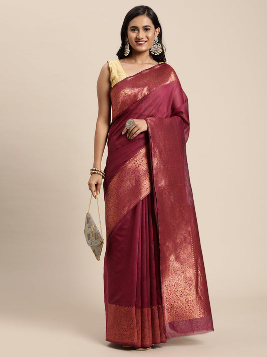 Dhiyona GR Women's Monalisa Plum Wine Silk Blend Saree