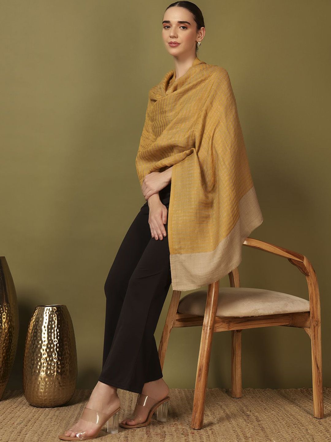 Dhiyona PA Striped Woven Design Reversible Zargul Shawl