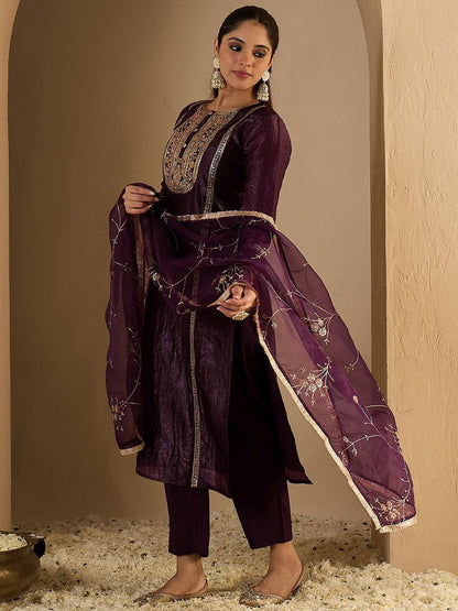 Dhiyona IE Women's Women Ethnic Motifs Embroidered Regular Thread Work Kurta with Trousers & Dupatta