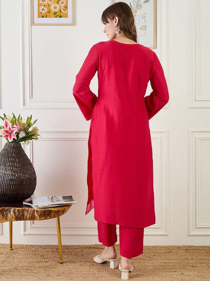 Dhiyona IE Embroidered Straight Tunic With Trousers Co-Ords