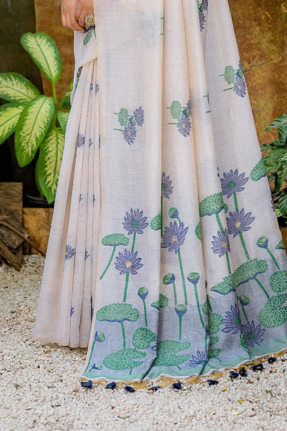 Dhiyona GR Women's Ming Blue Muga Cotton Saree