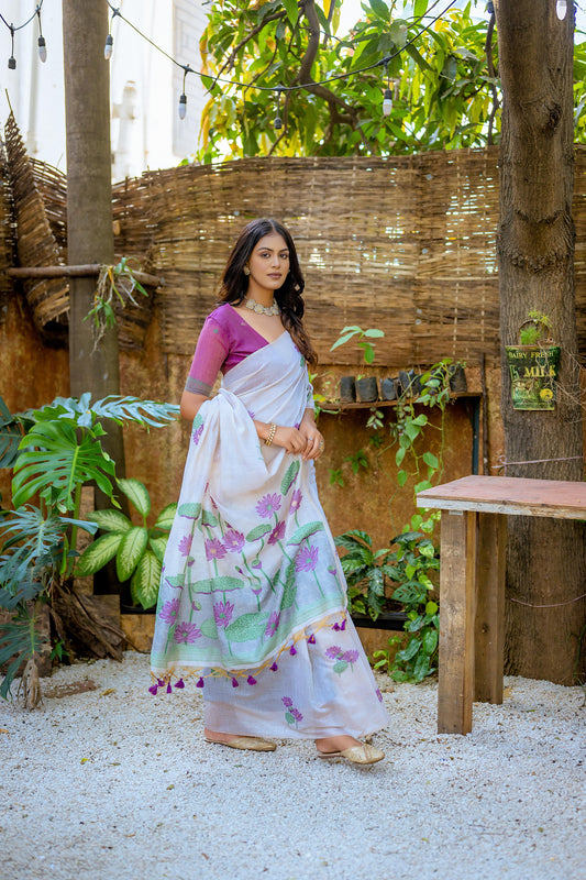 Dhiyona GR Women's Amethyst Purple Muga Cotton Saree