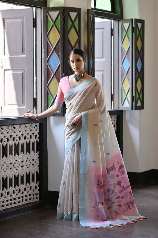 Dhiyona GR Women's Niza Firozi Muga Cotton Saree