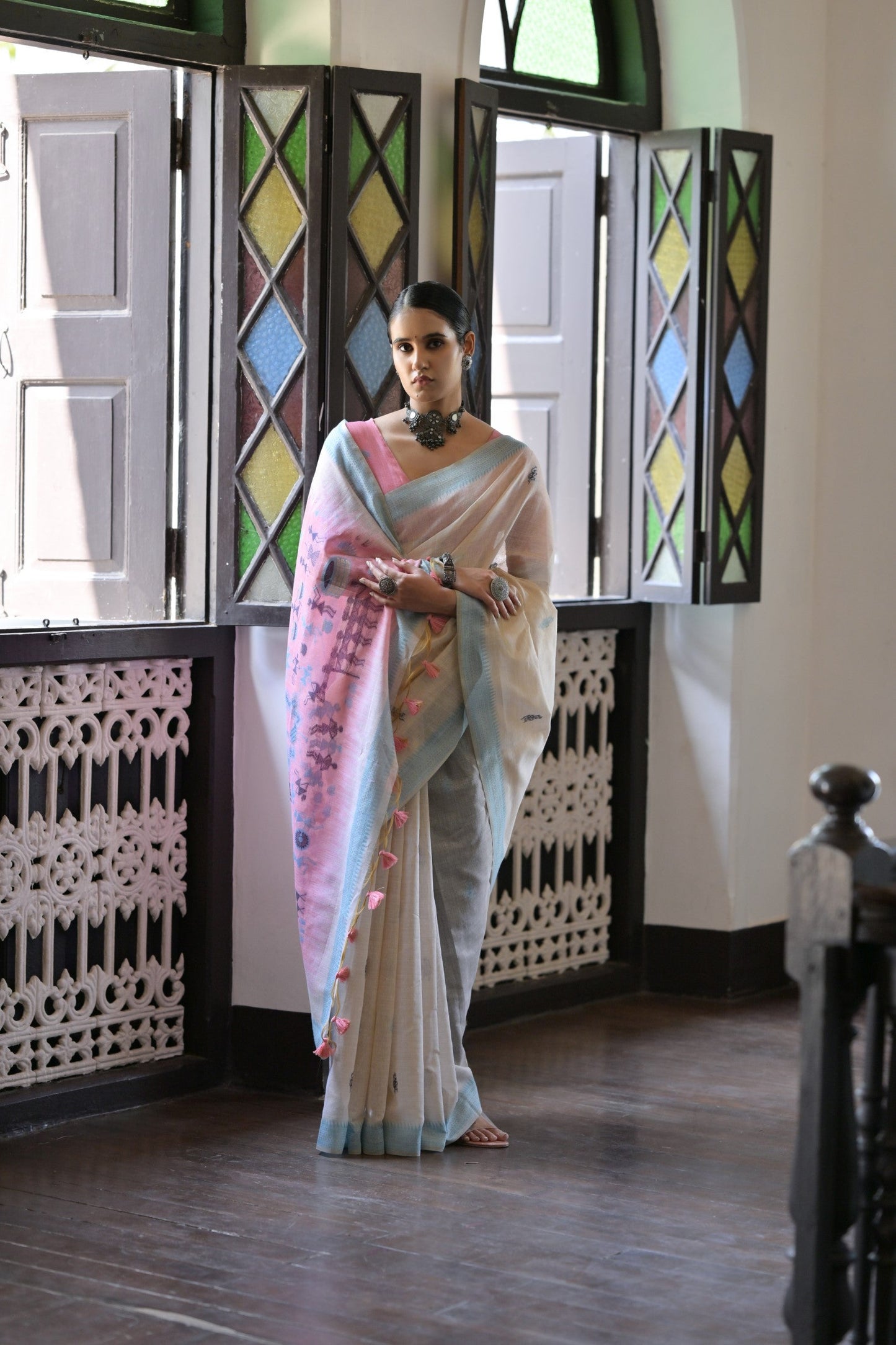 Dhiyona GR Women's Niza Firozi Muga Cotton Saree