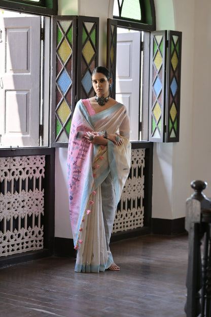 Dhiyona GR Women's Niza Firozi Muga Cotton Saree