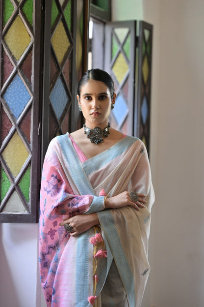 Dhiyona GR Women's Niza Firozi Muga Cotton Saree