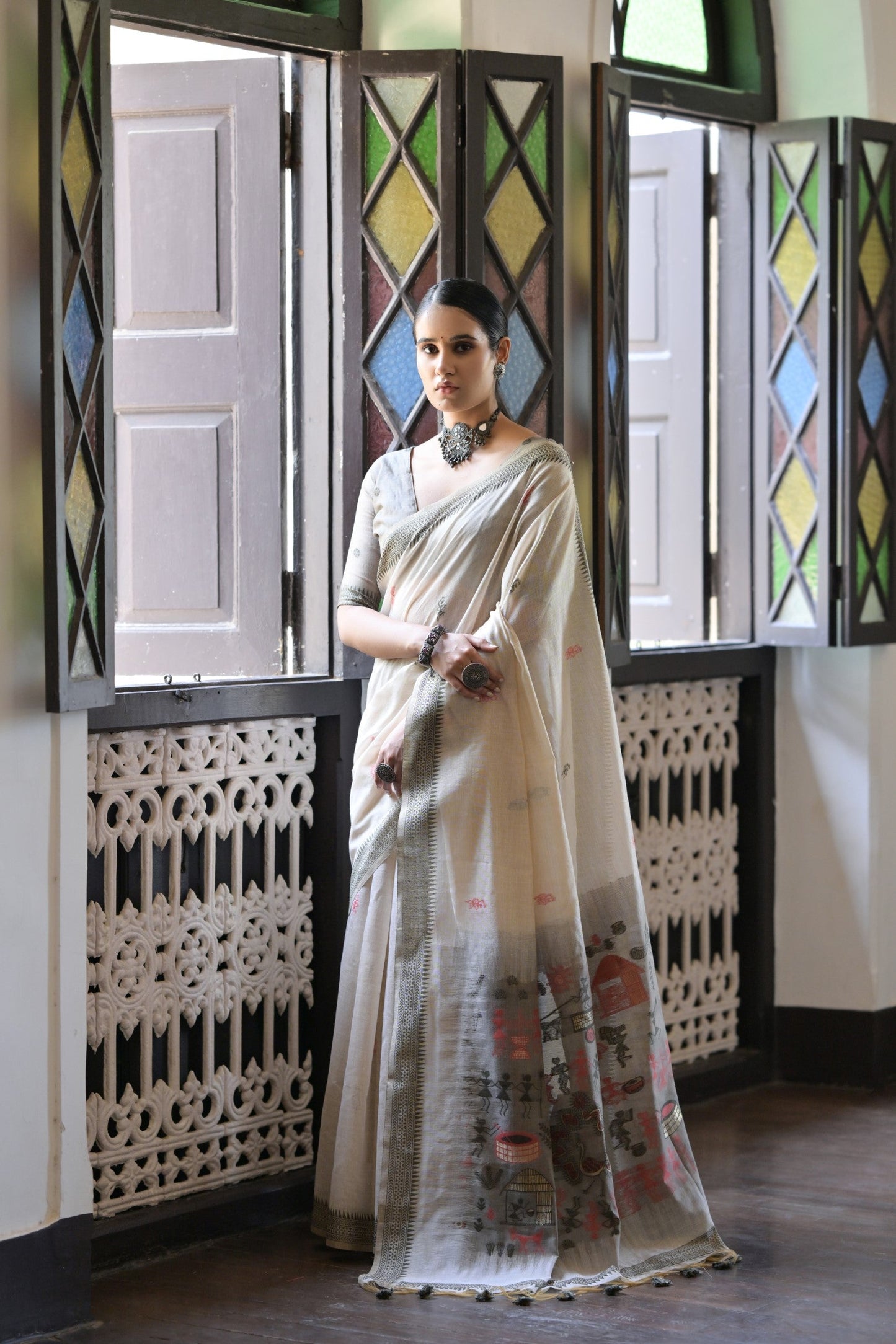 Dhiyona GR Women's Niza Grey Muga Cotton Saree