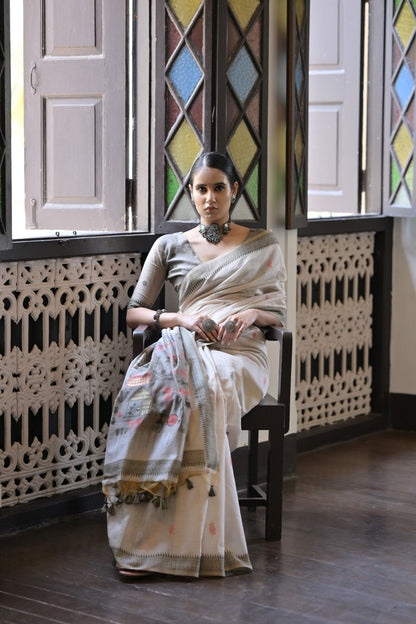 Dhiyona GR Women's Niza Grey Muga Cotton Saree