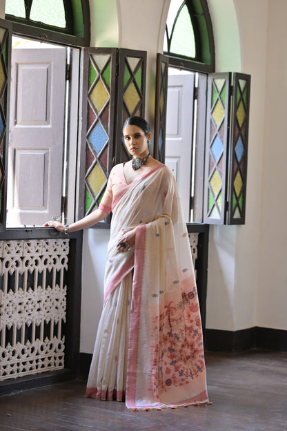 Dhiyona GR Women's Niza Maroon Muga Cotton Saree