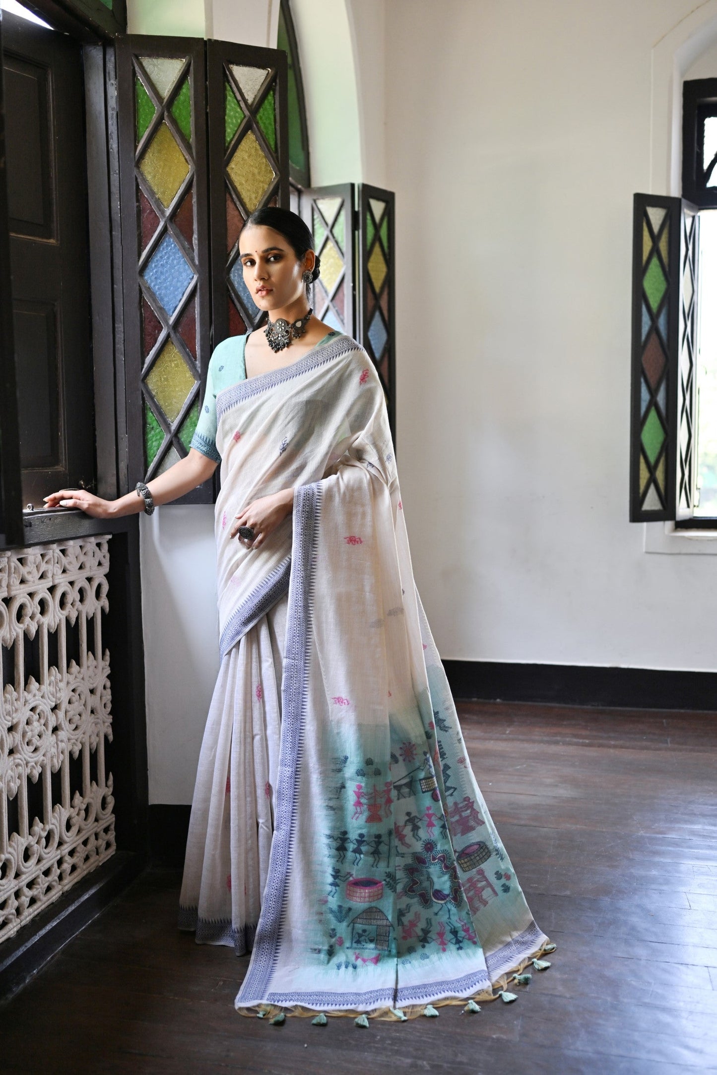 Dhiyona GR Women's Niza Navy Muga Cotton Saree