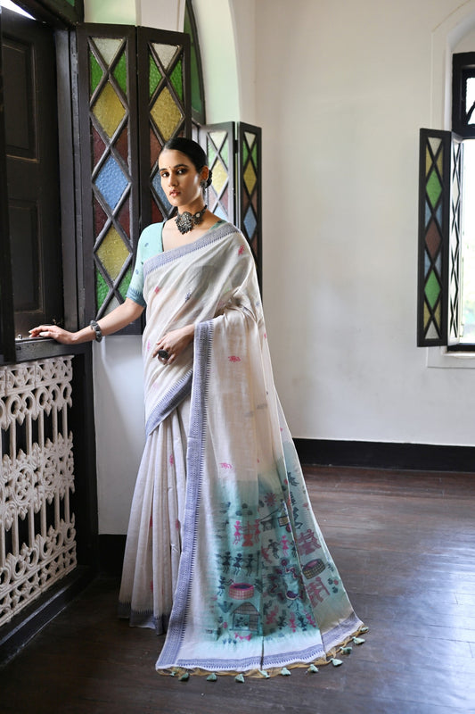Dhiyona GR Women's Niza Navy Muga Cotton Saree