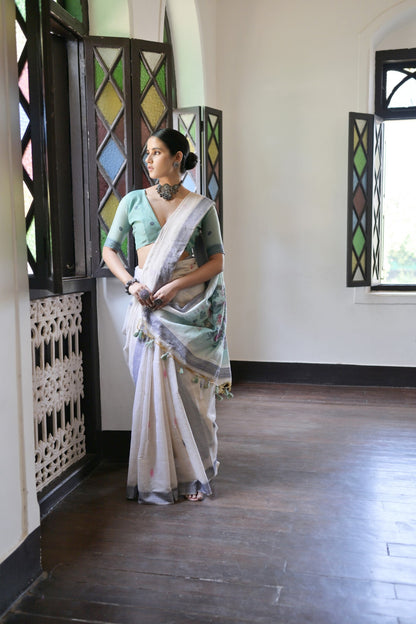 Dhiyona GR Women's Niza Navy Muga Cotton Saree