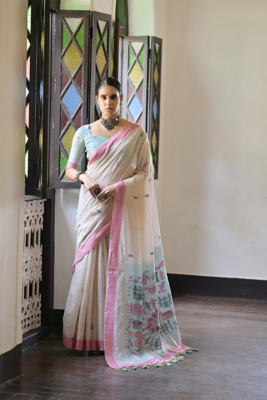 Dhiyona GR Women's Niza Pink Muga Cotton Saree