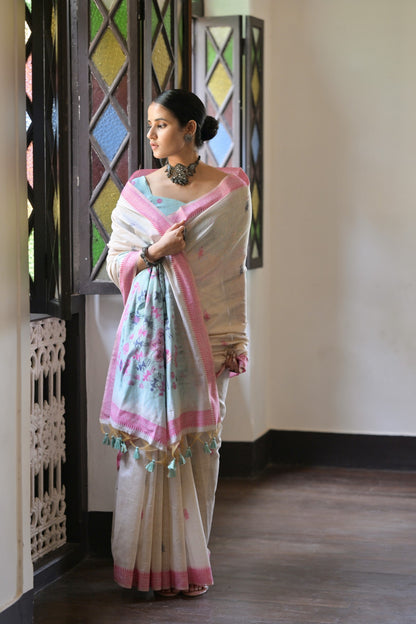 Dhiyona GR Women's Niza Pink Muga Cotton Saree
