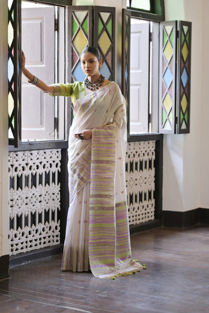 Dhiyona GR Women's Mehendi Muga Cotton Ikkat Saree